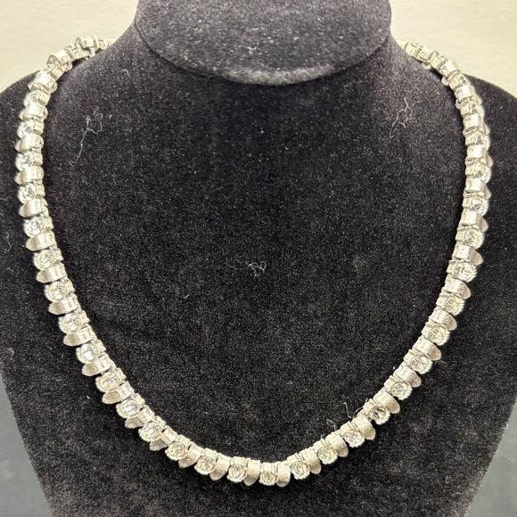 Trifari Jewelry - Trifari Silver Necklace with Clear Accents